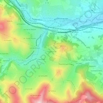 Topografische kaart Fontgarnoud, hoogte, reliëf