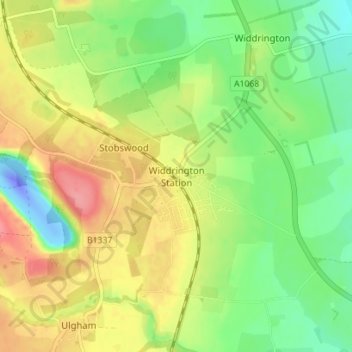 Topografische kaart Widdrington Station, hoogte, reliëf
