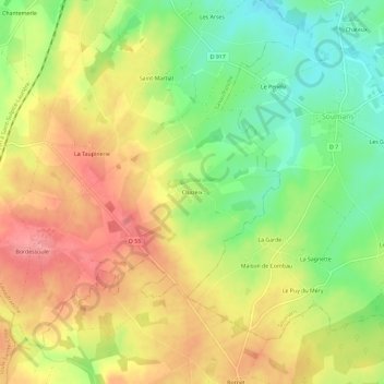 Topografische kaart Chazeix, hoogte, reliëf