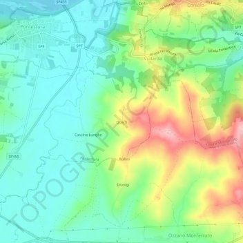 Topografische kaart Quarti, hoogte, reliëf