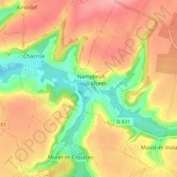 Topografische kaart Beaucourt, hoogte, reliëf