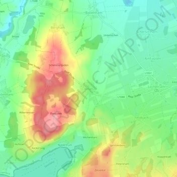 Topografische kaart Astätt, hoogte, reliëf