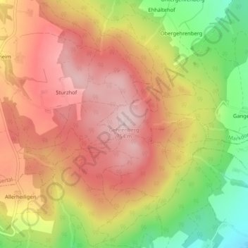 Topografische kaart Gehrenberg, hoogte, reliëf