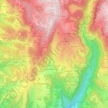 Topografische kaart Pezzo, hoogte, reliëf