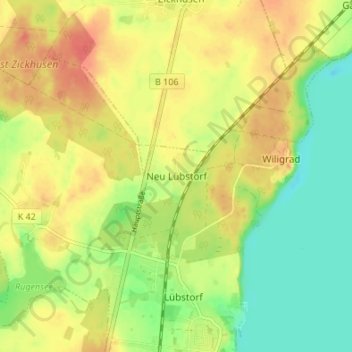 Topografische kaart Neu Lübstorf, hoogte, reliëf
