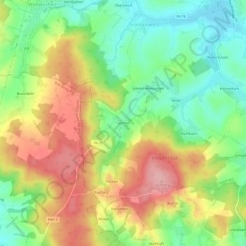 Topografische kaart Lerchen, hoogte, reliëf