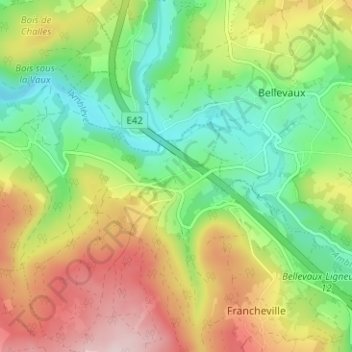 Topografische kaart Villers, hoogte, reliëf