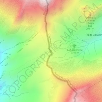 Topografische kaart Col de la Seigne, hoogte, reliëf