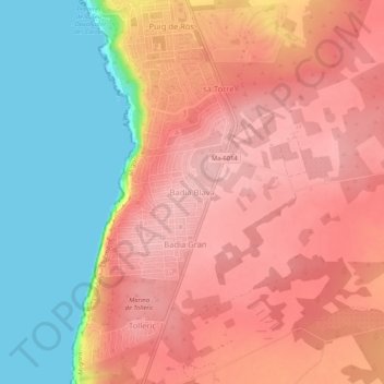 Topografische kaart Badia Blava, hoogte, reliëf