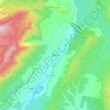 Topografische kaart La Parra, hoogte, reliëf
