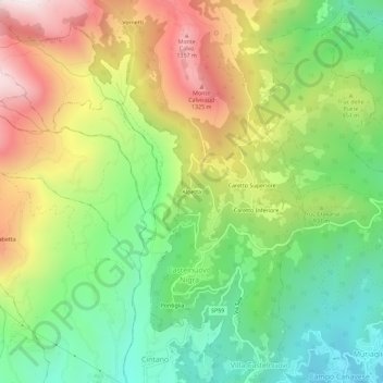 Topografische kaart Alpetta, hoogte, reliëf