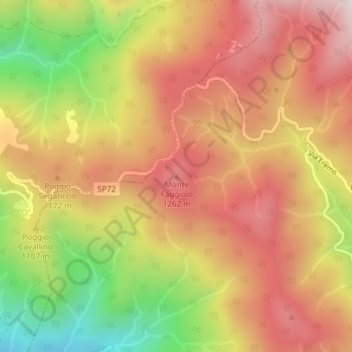Topografische kaart Monte Faggiolo, hoogte, reliëf