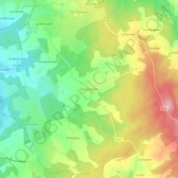 Topografische kaart Fonsoumagne, hoogte, reliëf