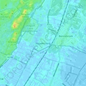 Topografische kaart Vogelenzang, hoogte, reliëf