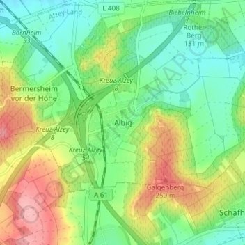 Topografische kaart Albig, hoogte, reliëf