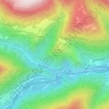 Topografische kaart Piecagnano, hoogte, reliëf