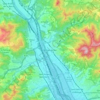 Topografische kaart Molins de Rei, hoogte, reliëf