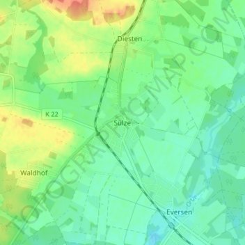 Topografische kaart Sülze, hoogte, reliëf