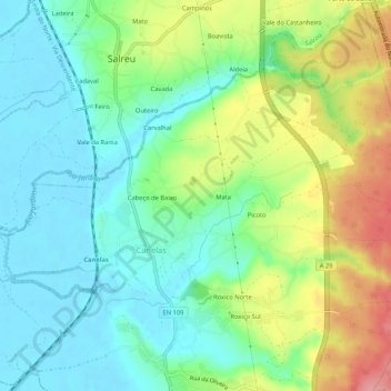 Topografische kaart Cabeço de Cima, hoogte, reliëf