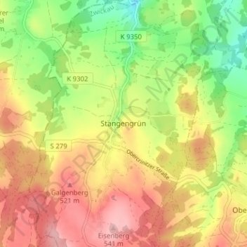 Topografische kaart Stangengrün, hoogte, reliëf