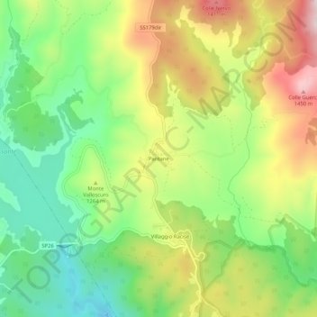 Topografische kaart Pantane, hoogte, reliëf
