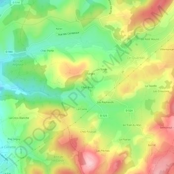 Topografische kaart Chez Bost, hoogte, reliëf