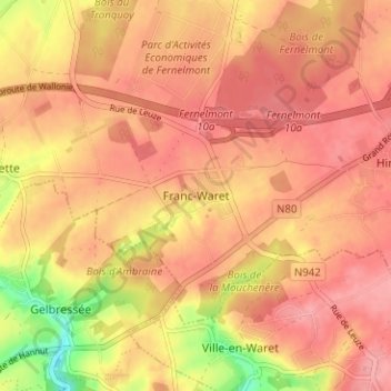 Topografische kaart Franc-Waret, hoogte, reliëf