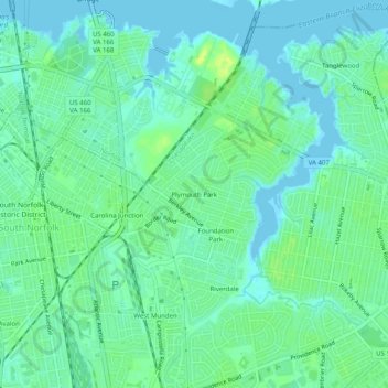 Topografische kaart Plymouth Park, hoogte, reliëf