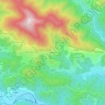 Topografische kaart Oubreyts, hoogte, reliëf