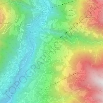 Topografische kaart Verdins, hoogte, reliëf