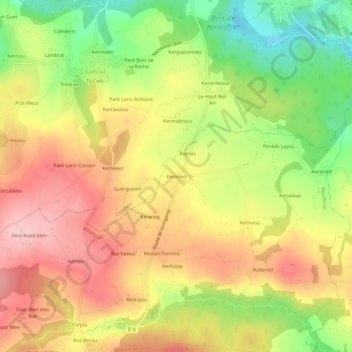 Topografische kaart Kerioled, hoogte, reliëf