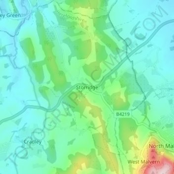Topografische kaart Storridge, hoogte, reliëf