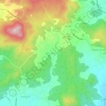 Topografische kaart Vilar do Monte, hoogte, reliëf