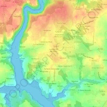 Topografische kaart Menez Bris, hoogte, reliëf