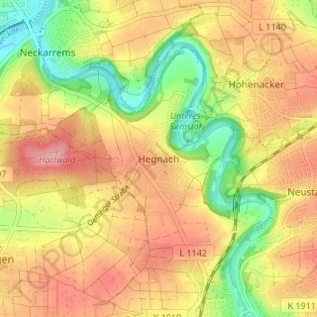 Topografische kaart Hegnach, hoogte, reliëf