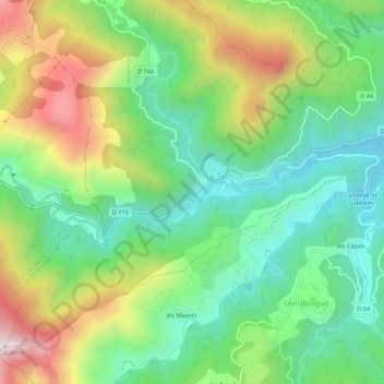 Topografische kaart Le Tech, hoogte, reliëf