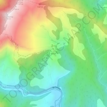 Topografische kaart Ascaso, hoogte, reliëf