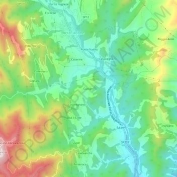 Topografische kaart Cuccaro, hoogte, reliëf