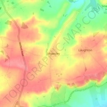 Topografische kaart Mowsley, hoogte, reliëf