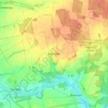 Topografische kaart Barnsen, hoogte, reliëf