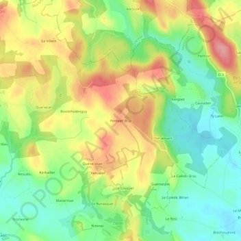 Topografische kaart Penhoët Braz, hoogte, reliëf