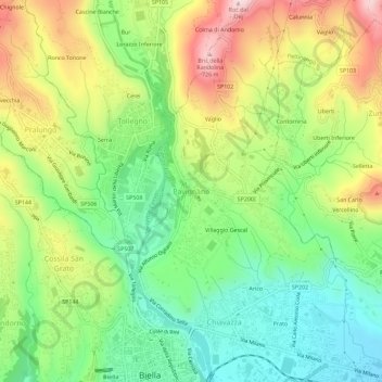 Topografische kaart Pavignano, hoogte, reliëf