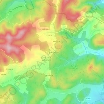 Topografische kaart Mas de la Baraque, hoogte, reliëf