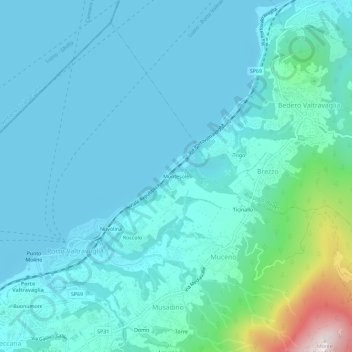 Topografische kaart Montesole, hoogte, reliëf