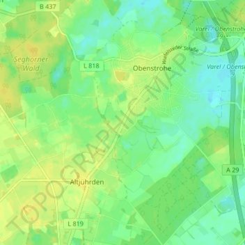 Topografische kaart Bramloge, hoogte, reliëf