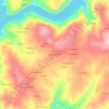 Topografische kaart Segán de Arriba, hoogte, reliëf