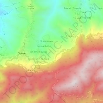 Topografische kaart Timenguache, hoogte, reliëf