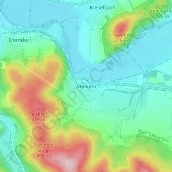 Topografische kaart Merkers, hoogte, reliëf