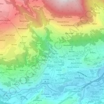 Topografische kaart Bosses, hoogte, reliëf