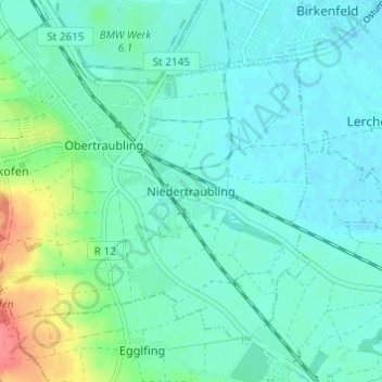 Topografische kaart Niedertraubling, hoogte, reliëf